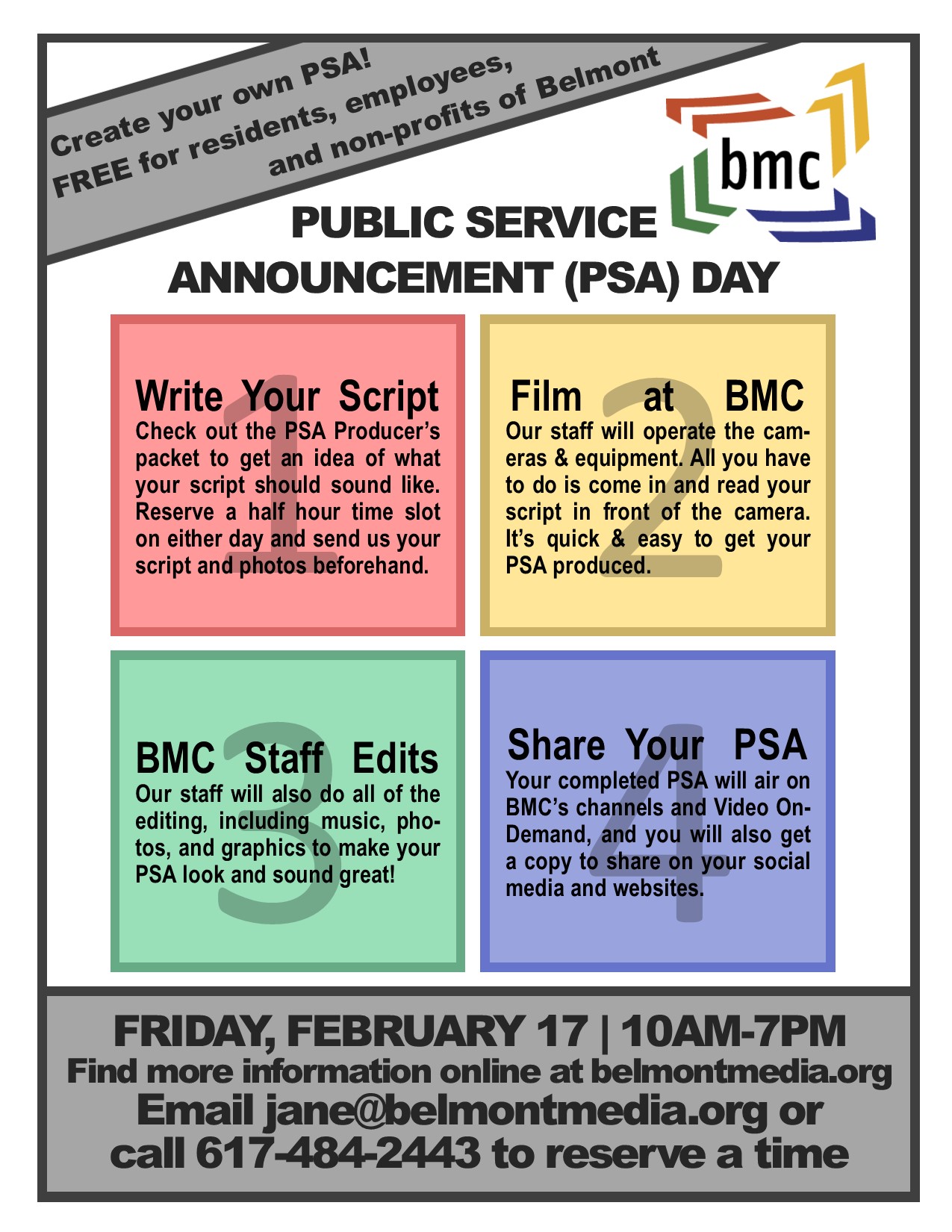 PSA Day  February 26  Belmont Media Center
