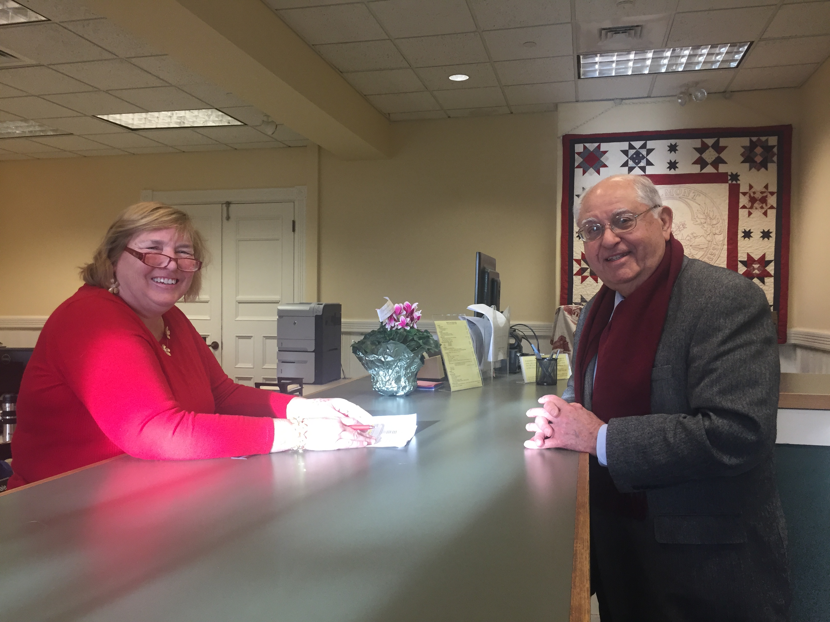 Guy Carbone turns in his nomination papers to Assistant Town Clerk